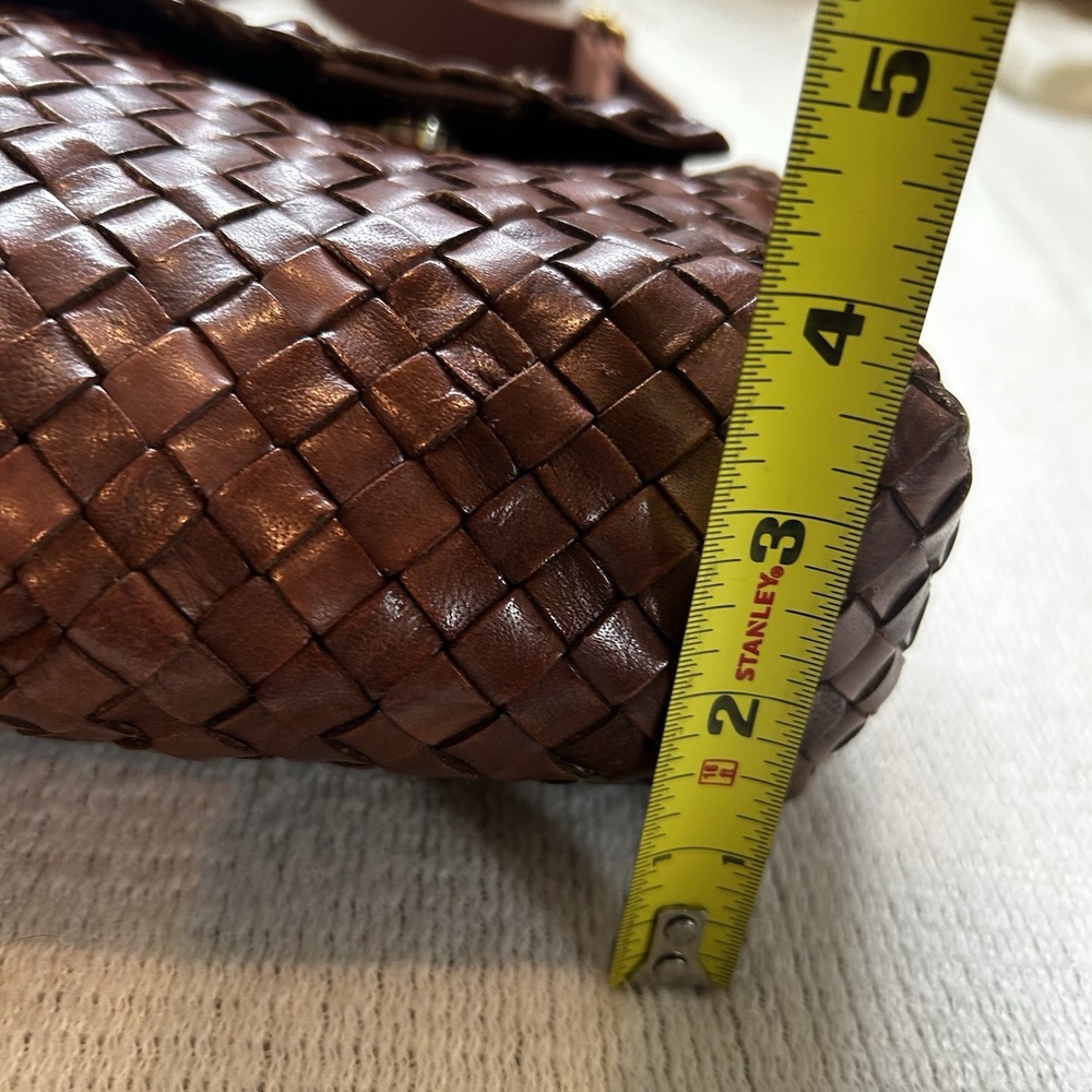 Loeffler Randall Woven Leather Shoulder Bag Brown Purse Wide Strap Adjustable - Picture 13 of 16